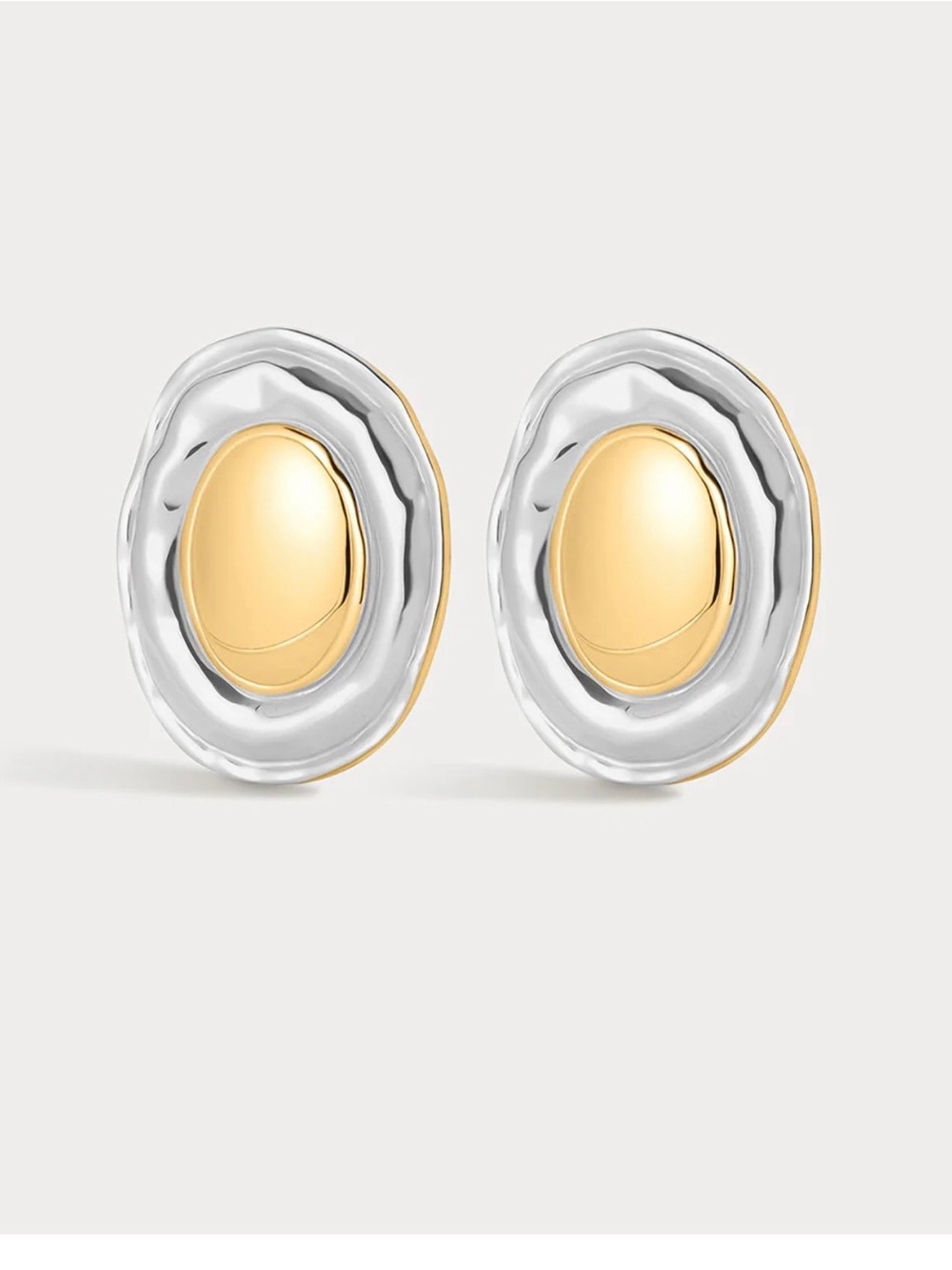 Luv AJ Two-Tone Gold and Silver Oval Stud Earrings